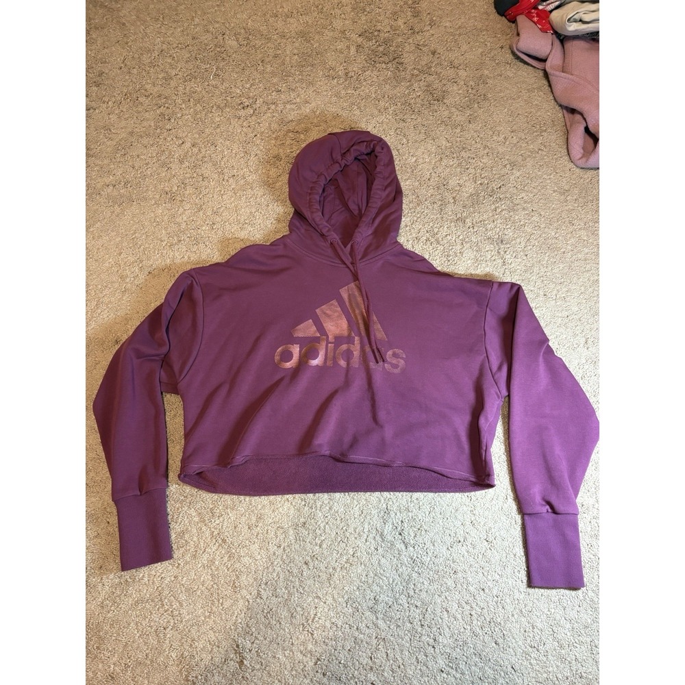 Adidas Cropped Hoodie Women's Medium Maroon Hi-Low Cute Gym Workout